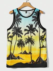 GENTILAND Men Tropical Print Contrast Binding Tank Top - Multicolor - View 2