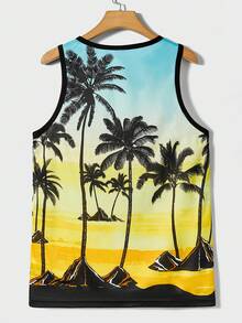 GENTILAND Men Tropical Print Contrast Binding Tank Top - Multicolor - View 4