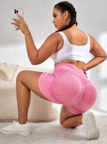 Easithlete 大碼寬腰帶運動短褲 - 玫紅色 - 查看 3