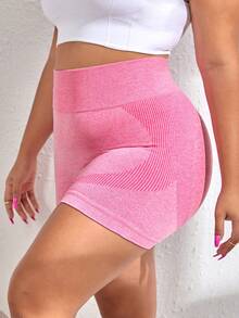 Easithlete 大碼寬腰帶運動短褲 - 玫紅色 - 查看 2