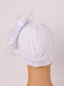 1 chiếc khăn quấn đầu thời trang cho nữ trang trí hoa - trắng - Xem 2