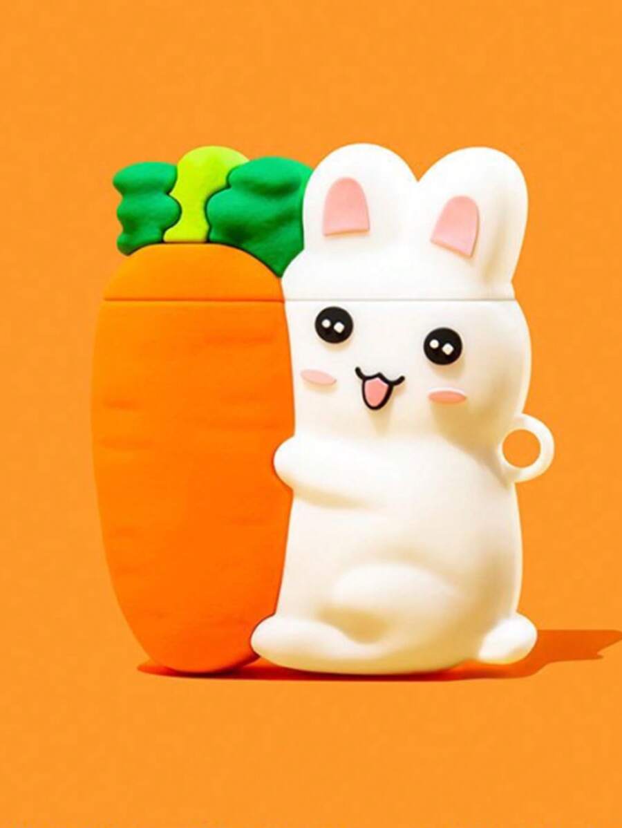 Cartoon Rabbit & Carrot Design Case Compatible With AirPods - Multicolor - View 1