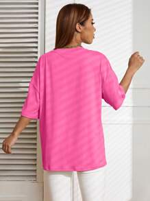 SHEIN EZwear Slogan Graphic Drop Shoulder Tee - Hot Pink - View 2