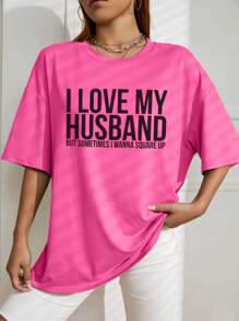 SHEIN EZwear Slogan Graphic Drop Shoulder Tee - Hot Pink - View 4