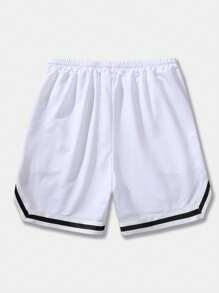 ROMWE MEN Street Life Heren Cartoon & Letter Grafisch Gestreepte Trim Trekkoord Taille Basketbal Shorts, School