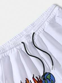 ROMWE MEN Street Life Heren Cartoon & Letter Grafisch Gestreepte Trim Trekkoord Taille Basketbal Shorts, School