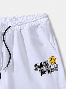 ROMWE MEN Street Life Heren Cartoon & Letter Grafisch Gestreepte Trim Trekkoord Taille Basketbal Shorts, School
