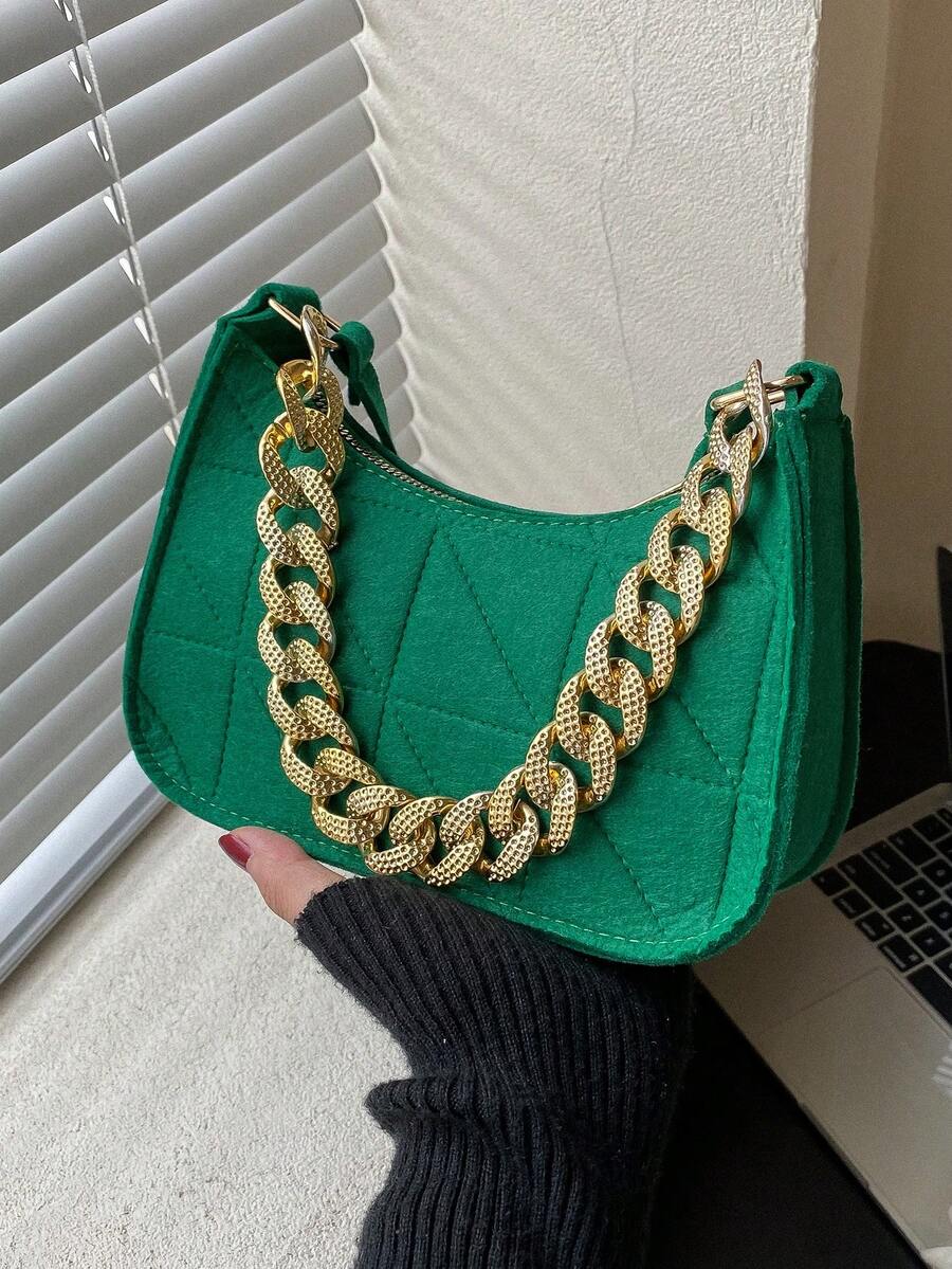 Mini Hobo Bag Stitch Thiết kế chuỗi trang trí cảm thấy - màu xanh lá - Xem 1