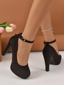 Eleganti décolleté neri da donna con tacco alto, punta tonda, cinturino alla caviglia con fibbia, design versatile, adatti per affari/festa, tacco spesso, eleganti e sexy, ideali per la primavera/autunno