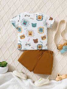 SHEIN 男嬰卡通和字母圖案T恤和短褲 - 彩色 - 查看 2