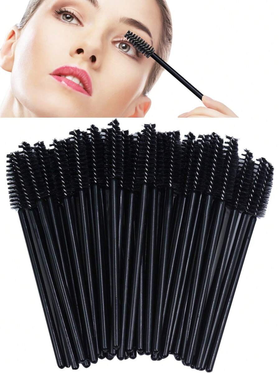 Disposable Eyelash Brush, 50pcs Plastic Makeup Tool For Daily Use - Black - View 1