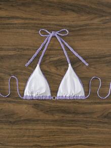 素色吊脖三角杯比基尼上衣 - 紫色 - 查看 2