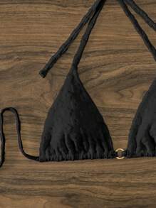 環鏈吊脖三角杯比基尼上衣 - 黑色 - 查看 3