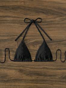 環鏈吊脖三角杯比基尼上衣 - 黑色 - 查看 4