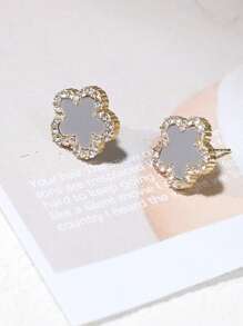 1 Tinh Tế Hợp Kim Kẽm Đính Đá Cubic Zirconia Trang Trí Hoa Thiết Kế Bông Tai Nữ Cho Quà Tặng - Xám - Xem 1