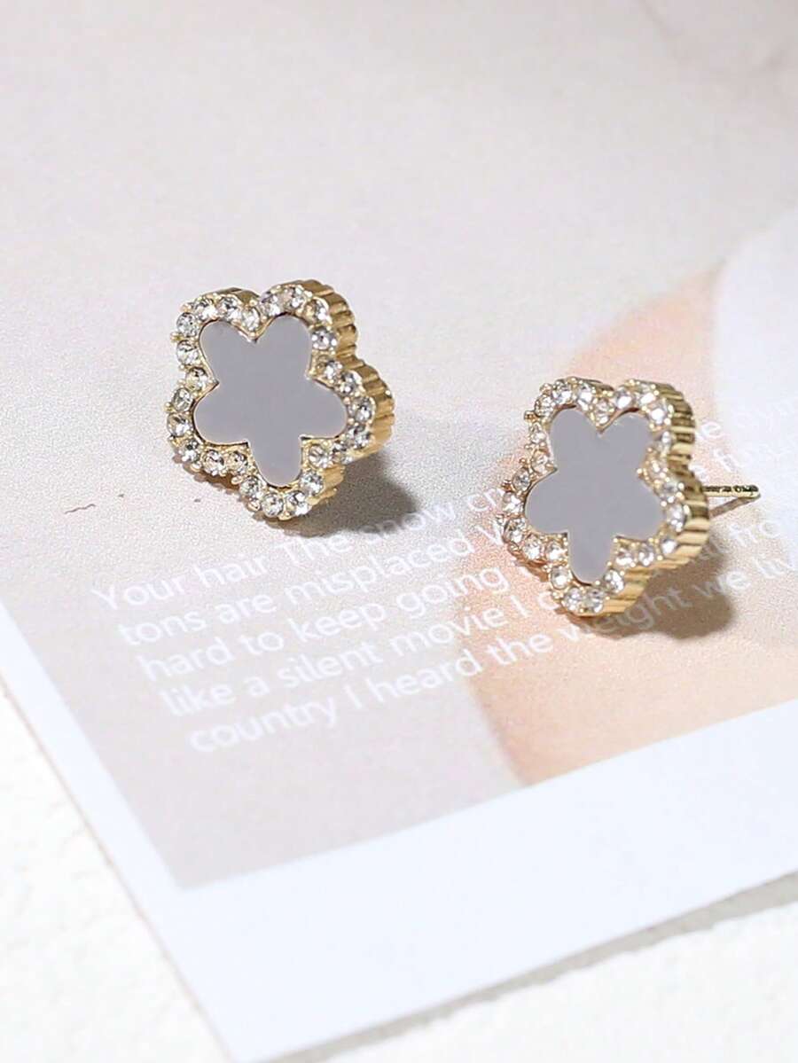 1 Tinh Tế Hợp Kim Kẽm Đính Đá Cubic Zirconia Trang Trí Hoa Thiết Kế Bông Tai Nữ Cho Quà Tặng - Xám - Xem 1