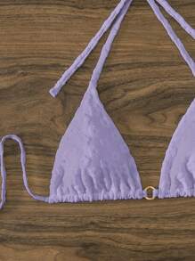 素色吊脖三角杯比基尼上衣 - 紫色 - 查看 5