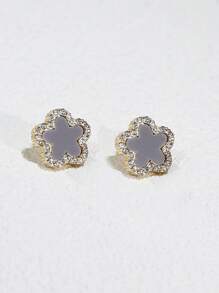 1 Tinh Tế Hợp Kim Kẽm Đính Đá Cubic Zirconia Trang Trí Hoa Thiết Kế Bông Tai Nữ Cho Quà Tặng - Xám - Xem 3