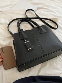 2023 年新款大容量鳄鱼纹手提包，非常适合购物和通勤，女士书包的单肩包或小袋，返校背包，大容量，商务休闲，便携，轻便，适合少女女大学生、新秀和白领工作者，非常适合返校、大学、中学、高中、工作、商务、通勤，时尚拉链手提包，时尚女士工作包，适合日常优雅和特殊场合 - 黑色 - 查看 4