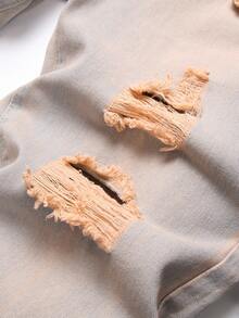 Men Embroidery Detail Ripped Frayed Jeans - Light Wash - View 3