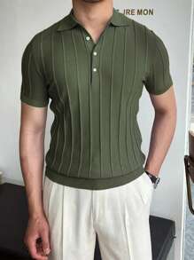 Men Solid Ribbed Knit Top - Army Green - View 1