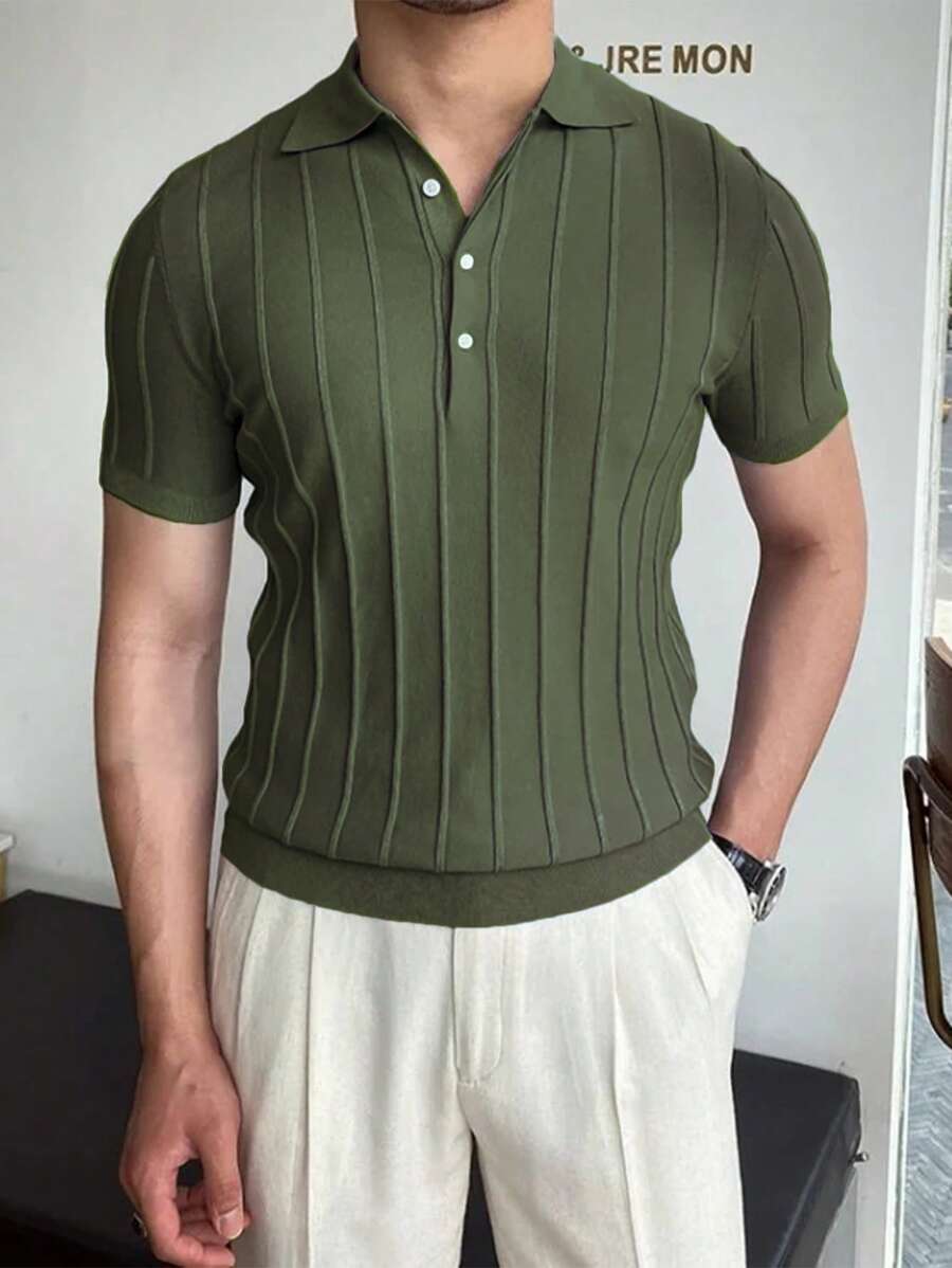Men Solid Ribbed Knit Top - Army Green - View 1