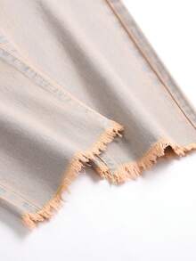 Men Embroidery Detail Ripped Frayed Jeans - Light Wash - View 4