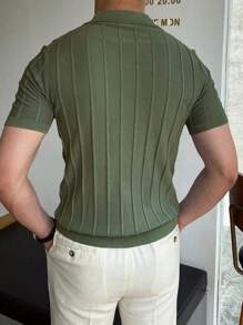 Men Solid Ribbed Knit Top - Army Green - View 2