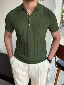 Men Solid Ribbed Knit Top - Army Green - View 3