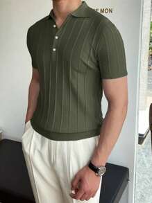 Men Solid Ribbed Knit Top - Army Green - View 5