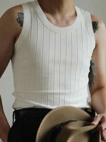 Áo len nam vest Gân đan màu trơn Giải trí - trắng - Xem 1