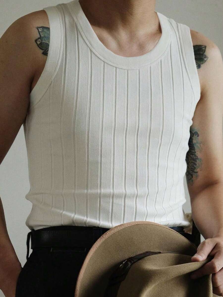 Áo len nam vest Gân đan màu trơn Giải trí - trắng - Xem 1