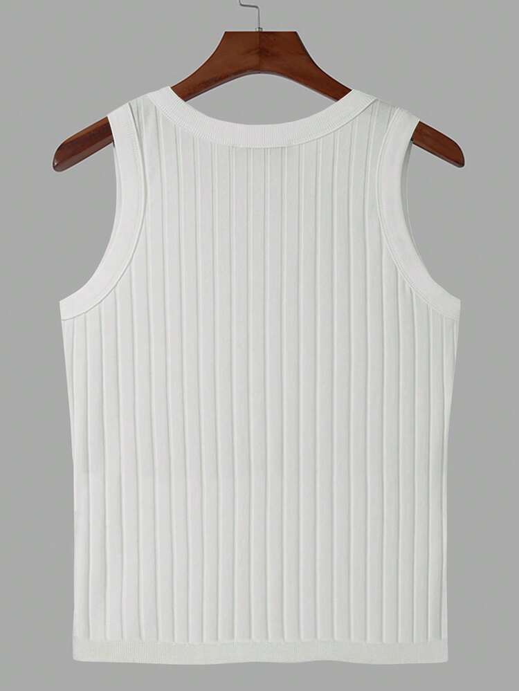 Áo len nam vest Gân đan màu trơn Giải trí - trắng - Xem 2