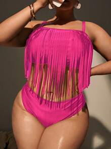 Top bikini bajo con fleco - Rosa - Ver 1