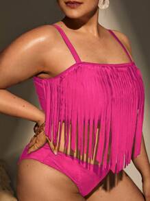 Top bikini bajo con fleco - Rosa - Ver 3