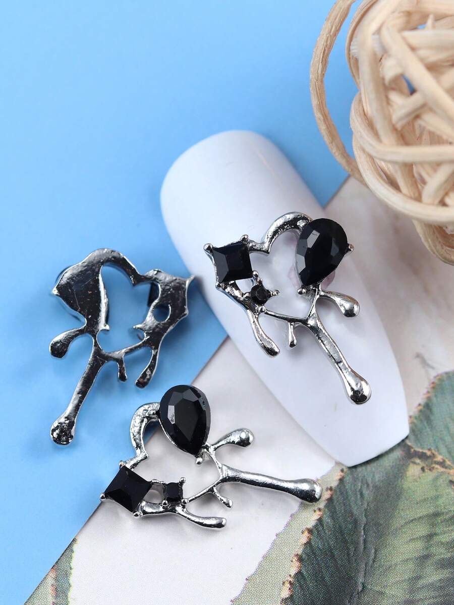 10入組愛心設計美甲飾品 - 黑色 - 查看 1