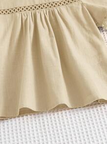 SHEIN Toddler Girls Guipure Lace Insert Puff Sleeve Blouse - Apricot - View 3