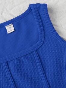 SHEIN Tween Girl Solid Color Summer Crop Top With Square Neckline And Headscarf Hem - Blue - View 3