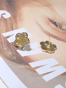 方晶鋯石花朵裝飾耳釘 - 金色 - 查看 2