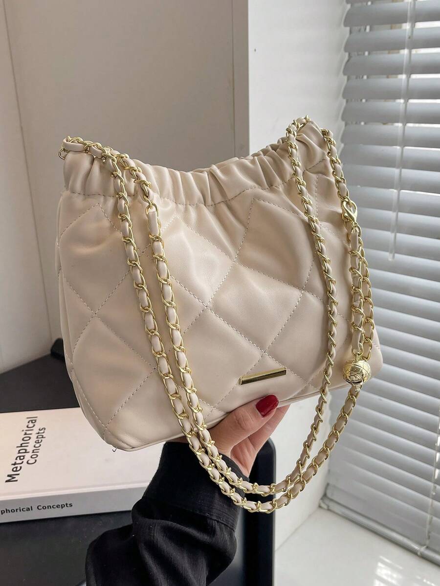 小方包衍縫金屬裝飾鏈條帶 - 白色 - 查看 1