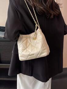 小方包衍縫金屬裝飾鏈條帶 - 白色 - 查看 2