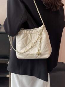 小方包衍縫金屬裝飾鏈條帶 - 白色 - 查看 4