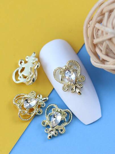 10Pcs Lz Style Baroque Luxury Palace Wind Manicure Decor With Hollow Out And Rhinestone Design Diy Nail Charms Nail Gems Nail Supplies Nails