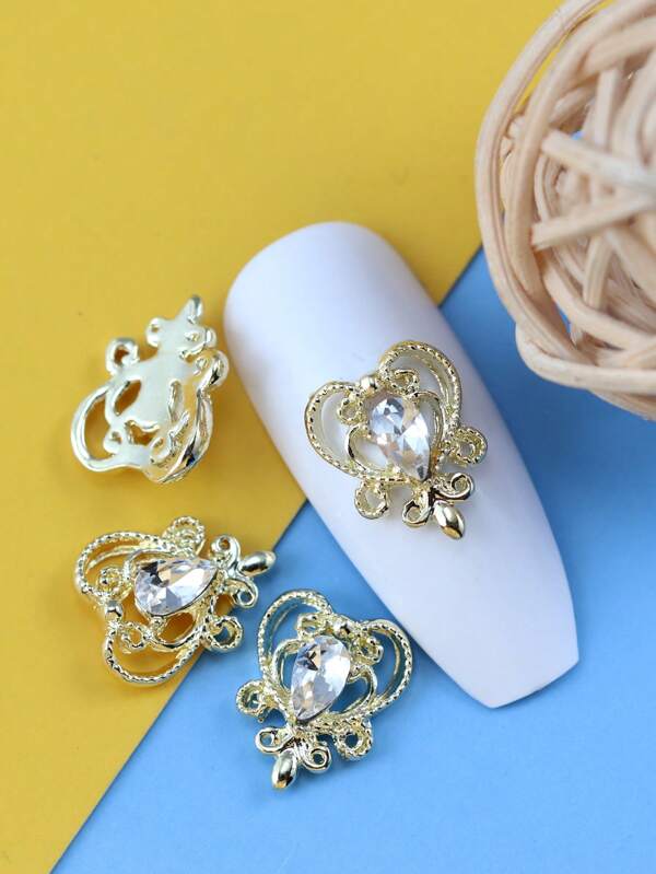 10pcs Lz Style Baroque Luxury Palace Wind Manicure Decor With Hollow Out And Rhinestone Design DIY Nail Charms Nail Gems Nail Supplies