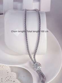 波西米亞風格女式長款手工吊飾項鍊，適合毛衣，歐美風格 - 白色 - 查看 4