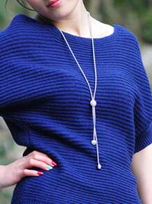 波西米亞風格女式長款手工吊飾項鍊，適合毛衣，歐美風格 - 白色 - 查看 5