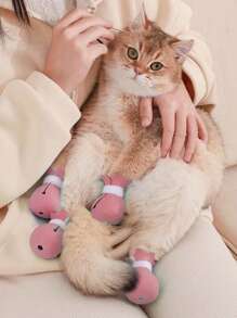 4入組素色寵物鞋子適用於貓和狗狗適用於保護