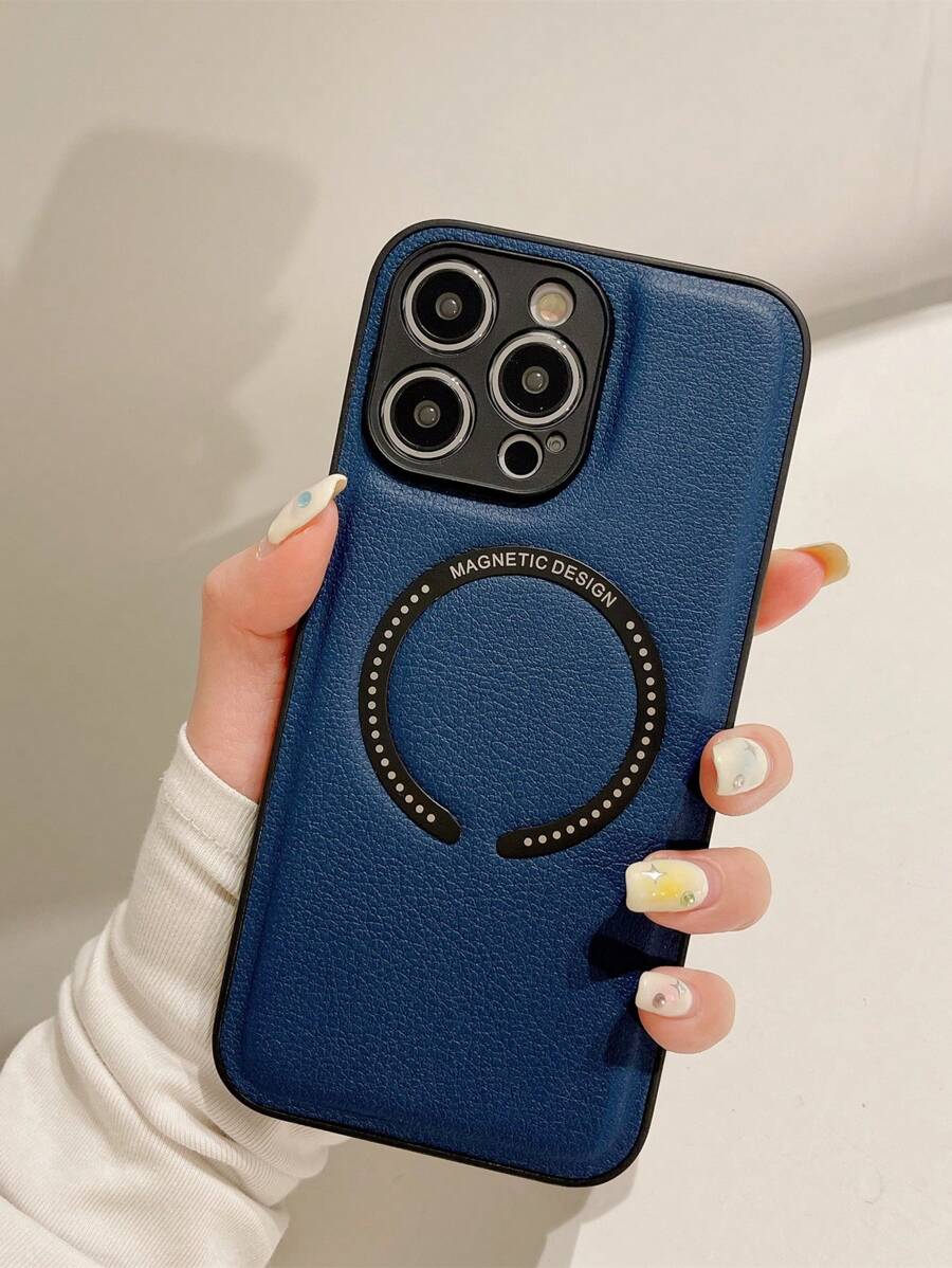 荔枝紋壓花磁性手機殼 - 寶藍色 - 查看 1