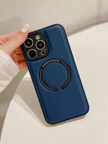 荔枝紋壓花磁性手機殼 - 寶藍色 - 查看 2