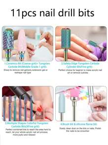 Bộ mũi khoan móng tay chuyên nghiệp, 11 chiếc dụng cụ sơn móng tay nghệ thuật bằng thép không gỉ - Nhiều màu - Xem 3